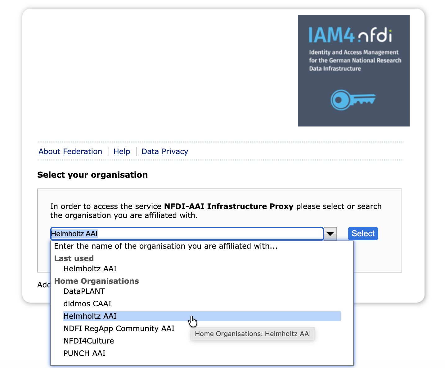NFDI Infrastructure Proxy login options